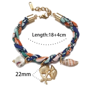 Bracelet océan en tissu fleuri avec breloques étoile de mer et coquillage, 18+4cm