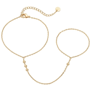 Elegant 18k gold plated stainless steel finger bracelet with polished round beads and ring