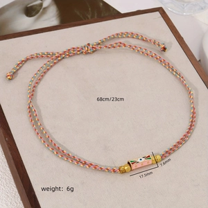 Bohemian woven cord necklace bracelet with colorful evil eye enamel charm