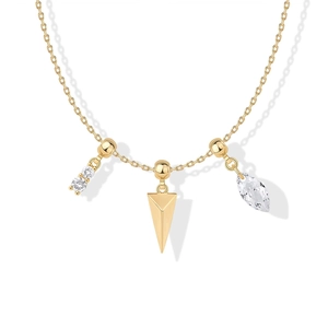 Gouden ketting met ronde en marquise kristallen en een piramidevormige hanger