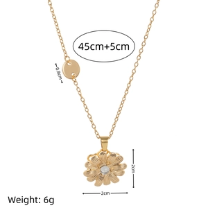 Goldene drehbare Sonnenblumen-Halskette mit funkelndem Zirkon-Kristall und 45cm Kette