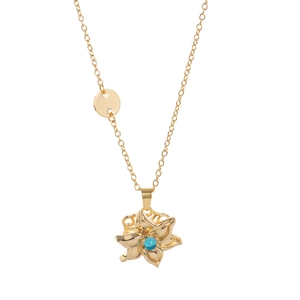 Drehbare goldene Blumenkette mit türkisem Zentrum an einer zarten Gliederkette