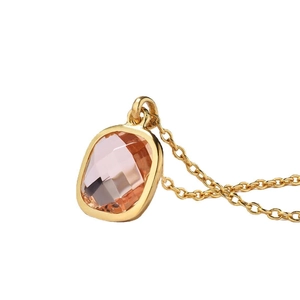 Elegante collar con colgante dorado y gema rosa de corte cojín en cadena minimalista