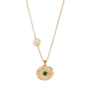 Drehbare Blumenkette in Gold mit einem leuchtend grünen Edelsteinanhänger