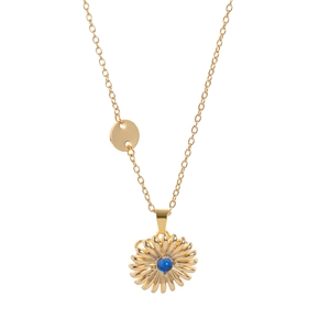 Drehbare Blumenhalskette in Gold mit blauem Zirkon und rundem kleinen Anhänger
