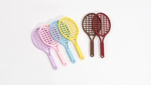 Set of 6 colorful mini plastic tennis rackets for DIY jewelry and dollhouse crafts