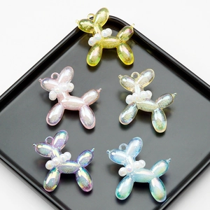 Iridescent jelly color balloon dog charms with pearl collars for DIY keychains and jewelry