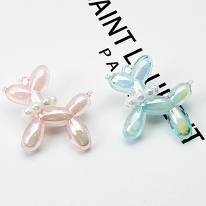 Iridescent bubble jelly balloon dog pendants with pearl collar for DIY keychains
