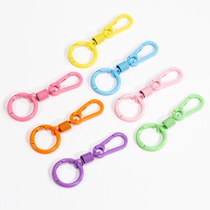 Set of 7 macaron color spring keychains with matte spray paint U-shaped hooks for DIY bags