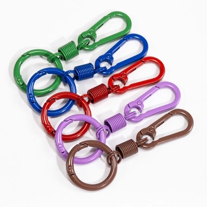 Five macaron-colored metal carabiner keychains in U-shape with spring gate and ring