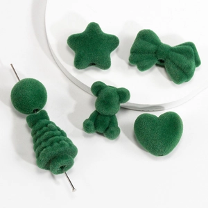 Perles floquées vertes en forme d'ours et d'étoile pour fabrication de bijoux DIY