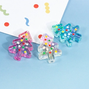 Perles sapin de Noël transparentes en acrylique avec pois colorés pour bijoux DIY