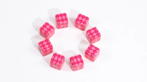 Set of 8 pink diamond-patterned square beads for DIY jewelry and phone chain making