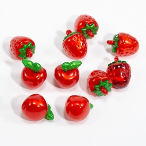 Glossy red strawberry and apple resin charms for DIY jewelry making and crafts