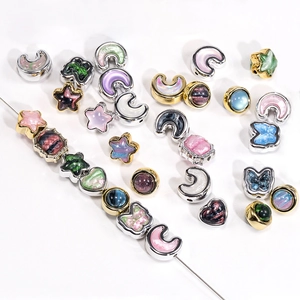 Star and moon oil painting beads with metallic base for DIY jewelry making