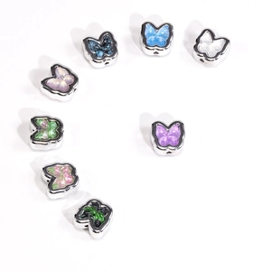 Colorful butterfly-shaped DIY beads with metal frames and resin inlay for jewelry making