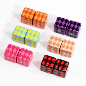 Colorful rhombus checkered square beads with center holes for DIY craft jewelry making