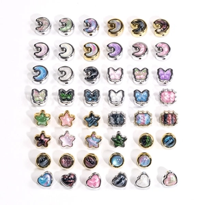 Starry sky resin beads in moon and butterfly shapes with gold and silver metal frames