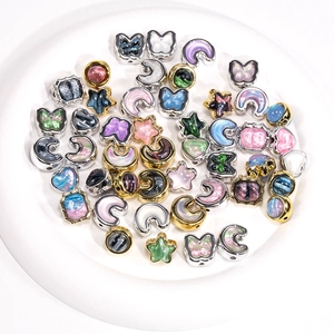 Star and moon oil painting style beads with gold and silver frames for DIY jewelry crafts