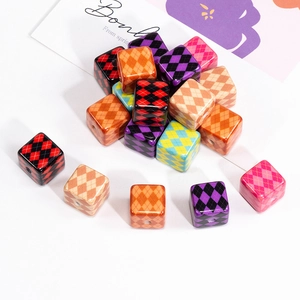 Colorful argyle pattern square resin beads for DIY jewelry and keychain making