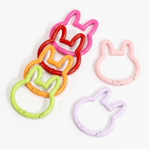 Colorful rabbit-shaped metal spring snap hooks for DIY keychain and bag accessories