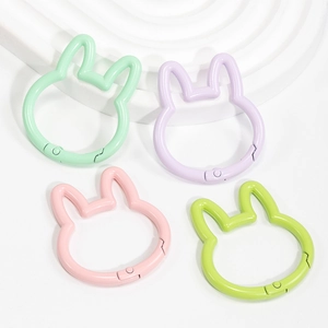 Macaron color rabbit head spring rings for DIY keychains and bag accessories