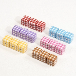 Colorful 18-piece set of acrylic checkered square beads for DIY jewelry and keychain