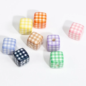 Colorful checkered acrylic cube beads for DIY handmade keychains and phone charms