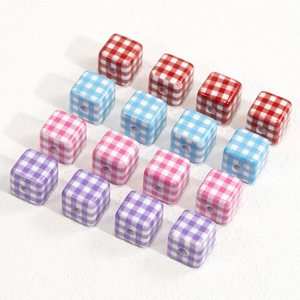 DIY colorful acrylic cube beads with classic gingham checkerboard patterns in various shades