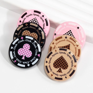 Poker chip style round beads with spade heart club diamond patterns and checkered texture
