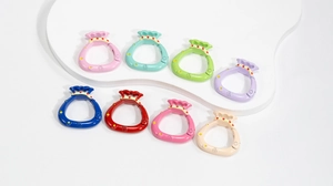 Detailed close-up of colorful lucky bag spring gate rings with etched Chinese Fu character