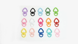Collection of heart-shaped spring ring keychains in 15 vibrant painted alloy colors