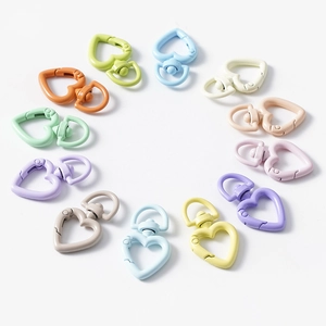 Colorful heart-shaped spring ring lobster clasps with rotating D-rings for DIY keychains