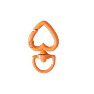 Orange heart-shaped spring ring with a rotating D-ring swivel hook for DIY keychains