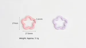 Detaillierte Maße der 27mm blütenförmigen Federringe in den Farben Rosa und Violett