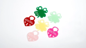 Acrylic lucky charms with four-leaf clover and heart lock designs for DIY keychains