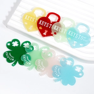 Acrylic DIY Charms Heart Lock Four-Leaf Clover Keychain Pendants Lucky Charms Jewelry Making Findings For Women Girls Gift