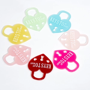Set of colorful acrylic heart-shaped lock pendants with Keys to My Heart text