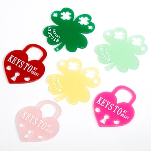 Acrylic heart and four-leaf clover charms for DIY keychains in various bright colors