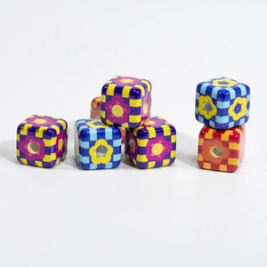 Acrylic Checkered Cube Tulip Flower Beads For DIY Jewelry Making Bracelet Necklace Phone Chain Craft Spacer Loose Beads
