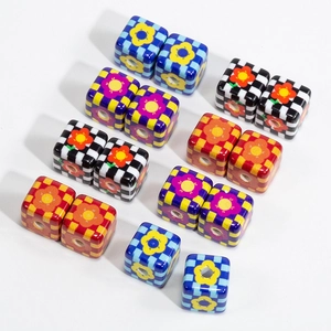 Colorful floral checkered cube beads for DIY jewelry and phone chain accessories