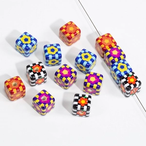 Checkered ceramic tulip flower beads for DIY jewelry and phone charms making
