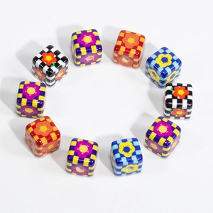 Checkerboard cube beads with daisy pattern for DIY jewelry making and phone charms