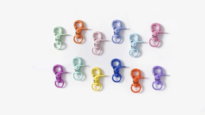 Close-up of colorful zinc alloy lobster clasps with 360-degree rotating rings