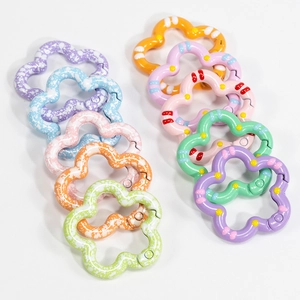 Flower Petal Alloy Spring Buckle Keyring DIY Jewelry Accessory Hand Painted Snowflake Pattern Connection Ring For Bag Keychain