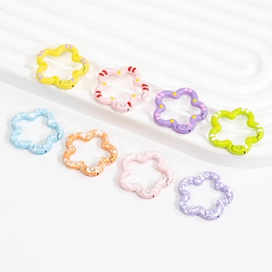 Floral spring rings in 8 colors for DIY keychains and bags featuring enamel alloy finish