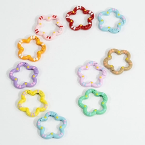 Colorful floral alloy spring buckles for DIY keychains in ten vibrant painted finishes
