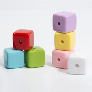 Colorful acrylic square cube beads with center holes for DIY jewelry and crafts making