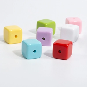 Colorful acrylic square cube beads with center holes for DIY jewelry and phone chains