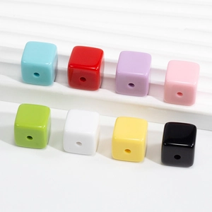 Colorful acrylic square beads with central holes for DIY jewelry and keychain making